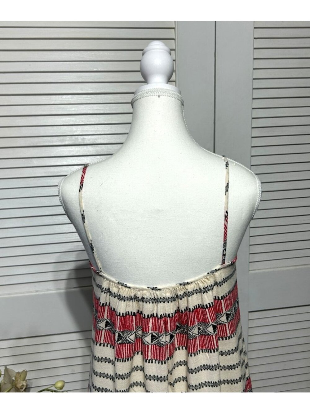 Madewell Women's Red White Sicily Cotton Tribal Print Maxi Dress Size M 3577 - Picture 9 of 13